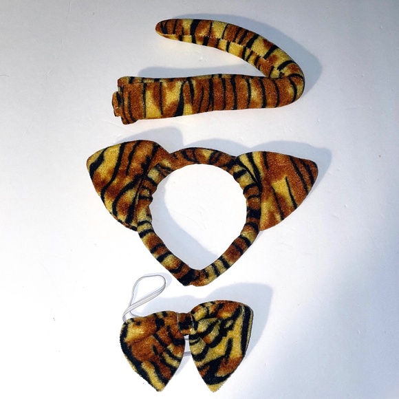 NWOT 3 Piece Set Animal For Halloween Costume Tiger Ears, Tail and Bow Tie - Picture 1 of 5